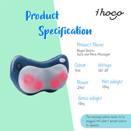 Ihoco by Ogawa Regen Shiatsu Back and Neck Massager Pillow*